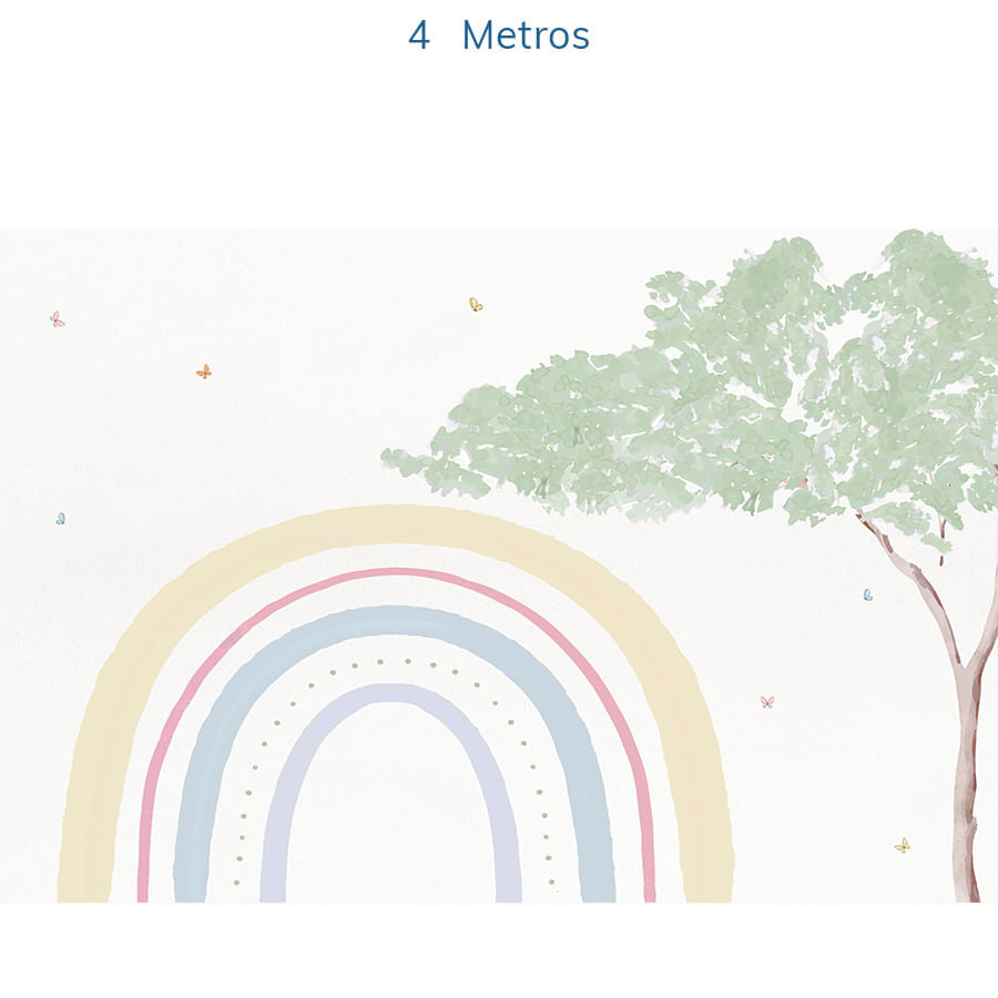 Papel de Parede Infantil Arco Íris com Árvore Aquarela - Mural