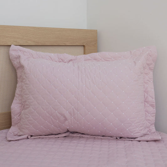 Kit Colcha Quadradinho Poá 2 Peças - Rosa Nuvem