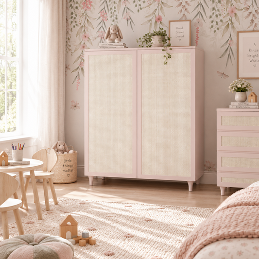 Roupeiro Haus Nature 2 Portas Com Palha - Rosa