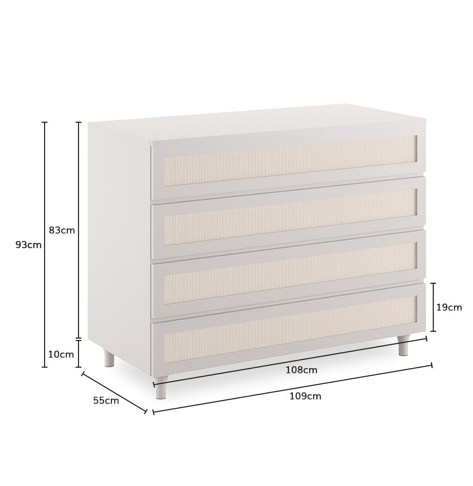 Cômoda de Bebê Haus Nature com Palha e 4 Gavetas Greige 110cm