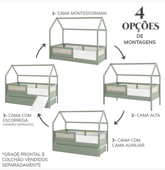 Combo Cama Sofá Haus Nature Casinha Com Palha 2 em 1 Com Auxiliar - Verde Jardim