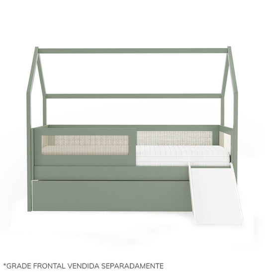 Combo Cama Sofá Haus Nature Casinha Com Palha 2 em 1 Com Cama Auxiliar e Escorregador - Verde Jardim