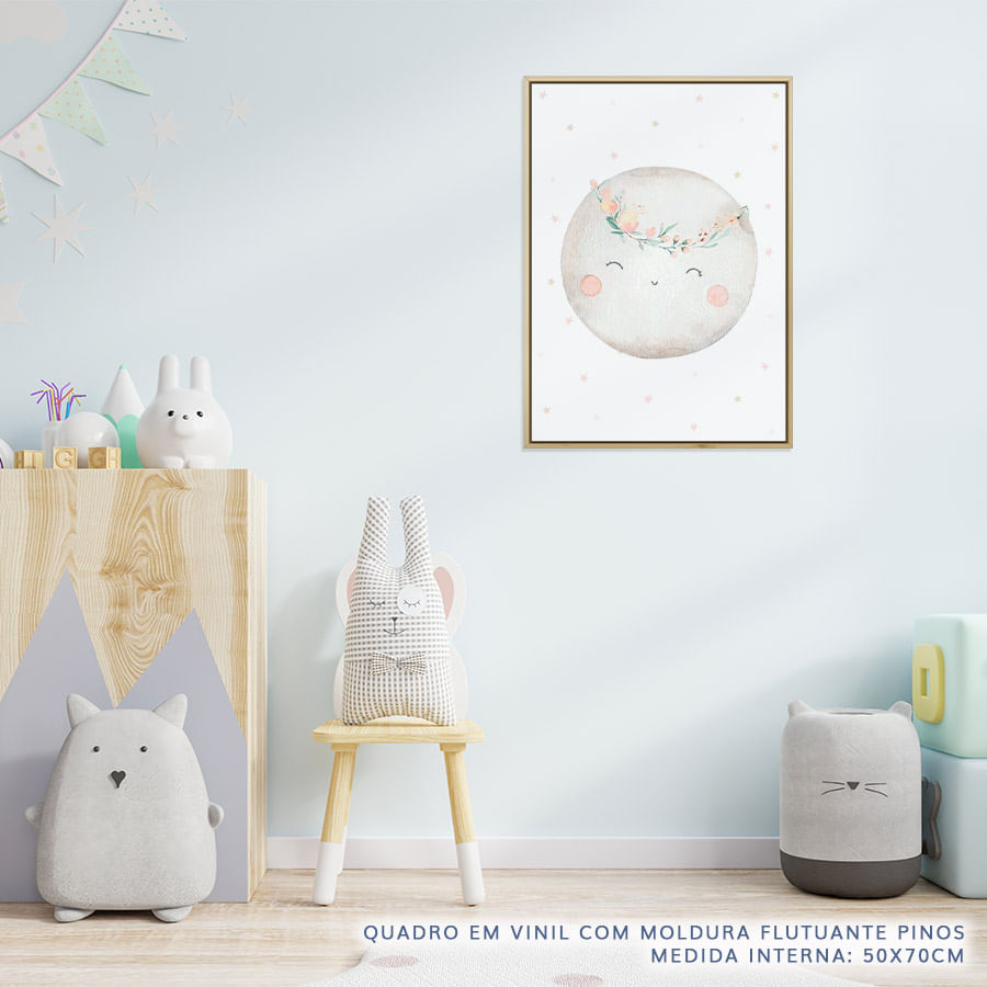 Quadro Infantil Lua Aquarela Rosa - Vertical