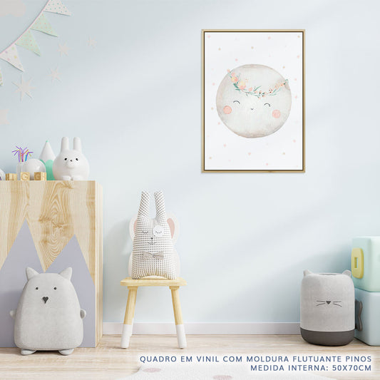 Quadro Infantil Lua Aquarela Rosa - Vertical