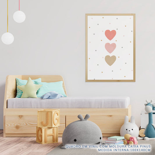 Quadro Infantil Trio de Corações Aquarela - Vertical