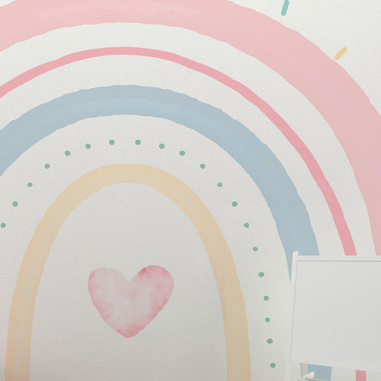 Papel de Parede Infantil Arco Íris Aquarela Com Granulados Coloridos - Mural