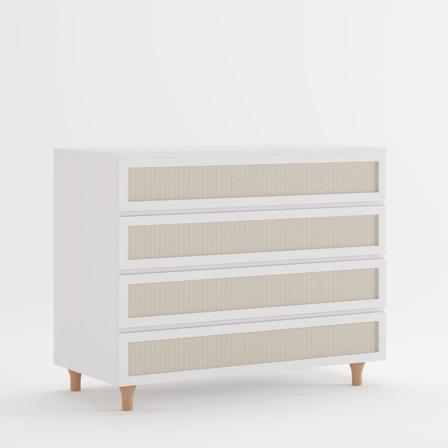 Cômoda de Bebê Haus Nature com Palha 4 Gavetas Branca e Carvalho 110cm