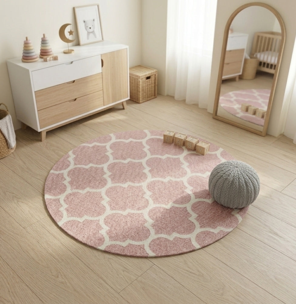 Tapete Infantil Redondo Arabesco Rosa - 1,33m