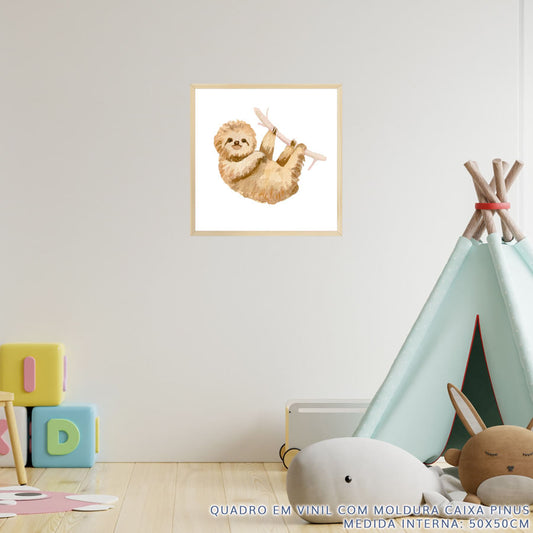 Quadro Infantil Bicho Preguiça Aquarela - Quadrado