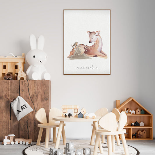 Quadro Infantil Cervo na Floresta Bege - Vertical