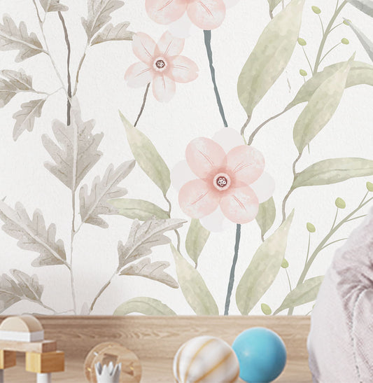 Papel de Parede Infantil Jardim Do Outono Rosa - Mural