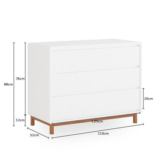 Cômoda de Bebê Nord 3 Gavetas - Branco Jequitibá