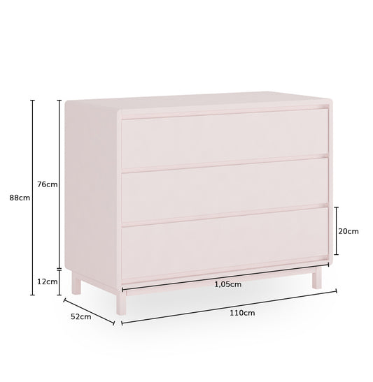 Cômoda de Bebê Nord 3 Gavetas - Rosa
