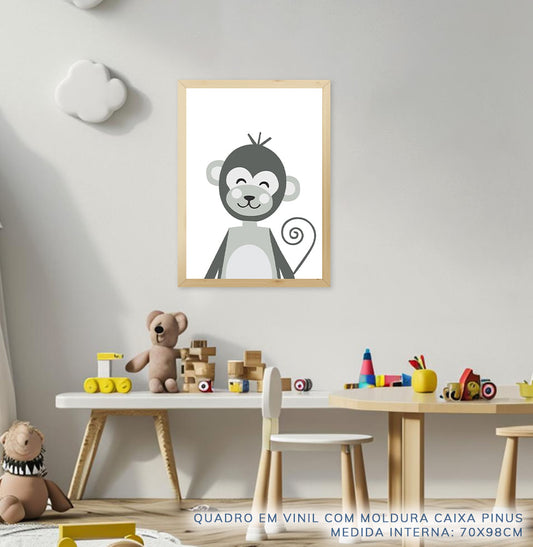 Quadro Infantil Macaco Moderno Cinza - Vertical