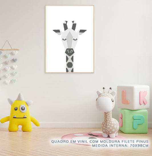 Quadro Infantil Girafa Moderno Cinza - Vertical