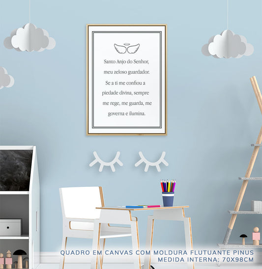 Quadro Infantil Oração Santo Anjo Moderno Cinza - Vertical