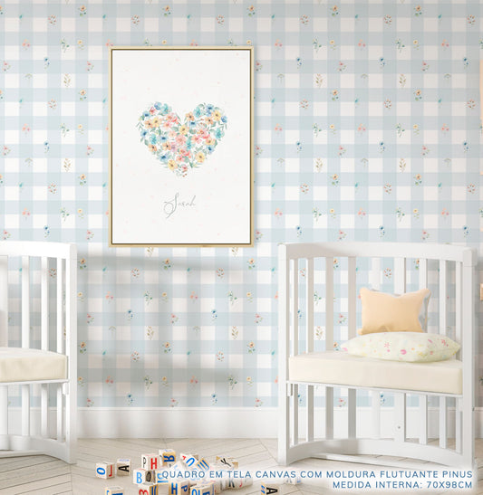 Quadro Infantil Coração Flores Paris Colors - Vertical