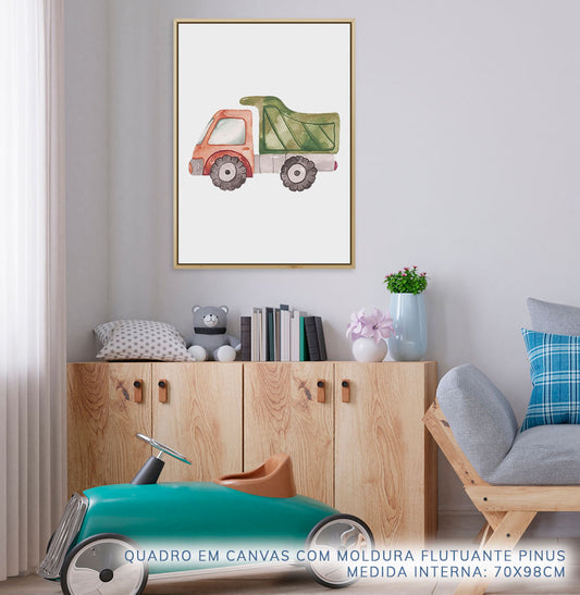 Quadro Infantil Caminhão Aquarela Verde - Vertical