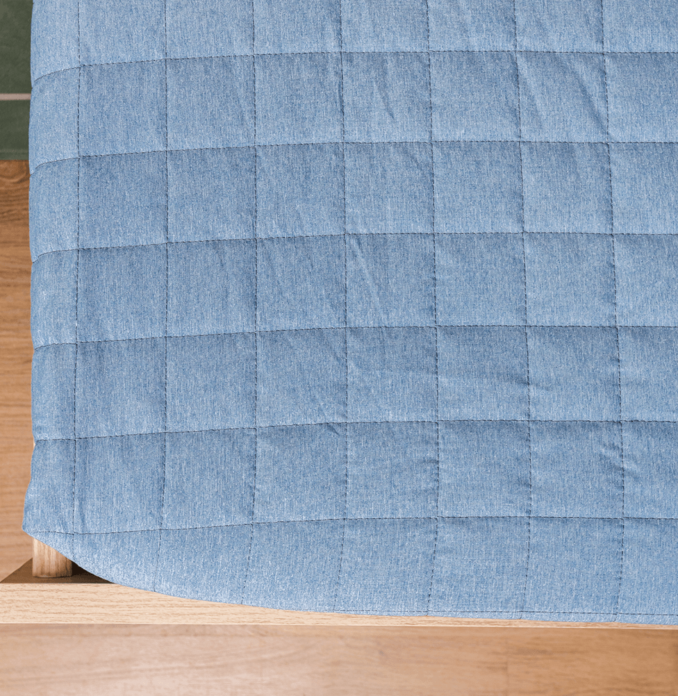 Colcha de Solteiro com Elástico Quadradinho Chambre - Azul Mescla