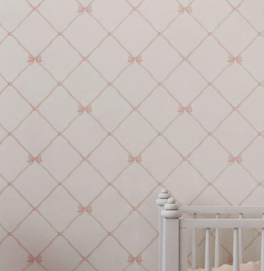 Papel de Parede Laços e Fitas Aquarela Rosa