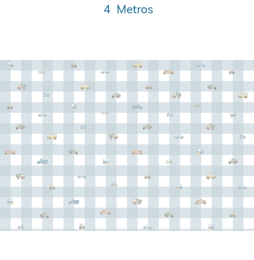 Papel de Parede Xadrez Com Carros Aquarela Azul - Mural