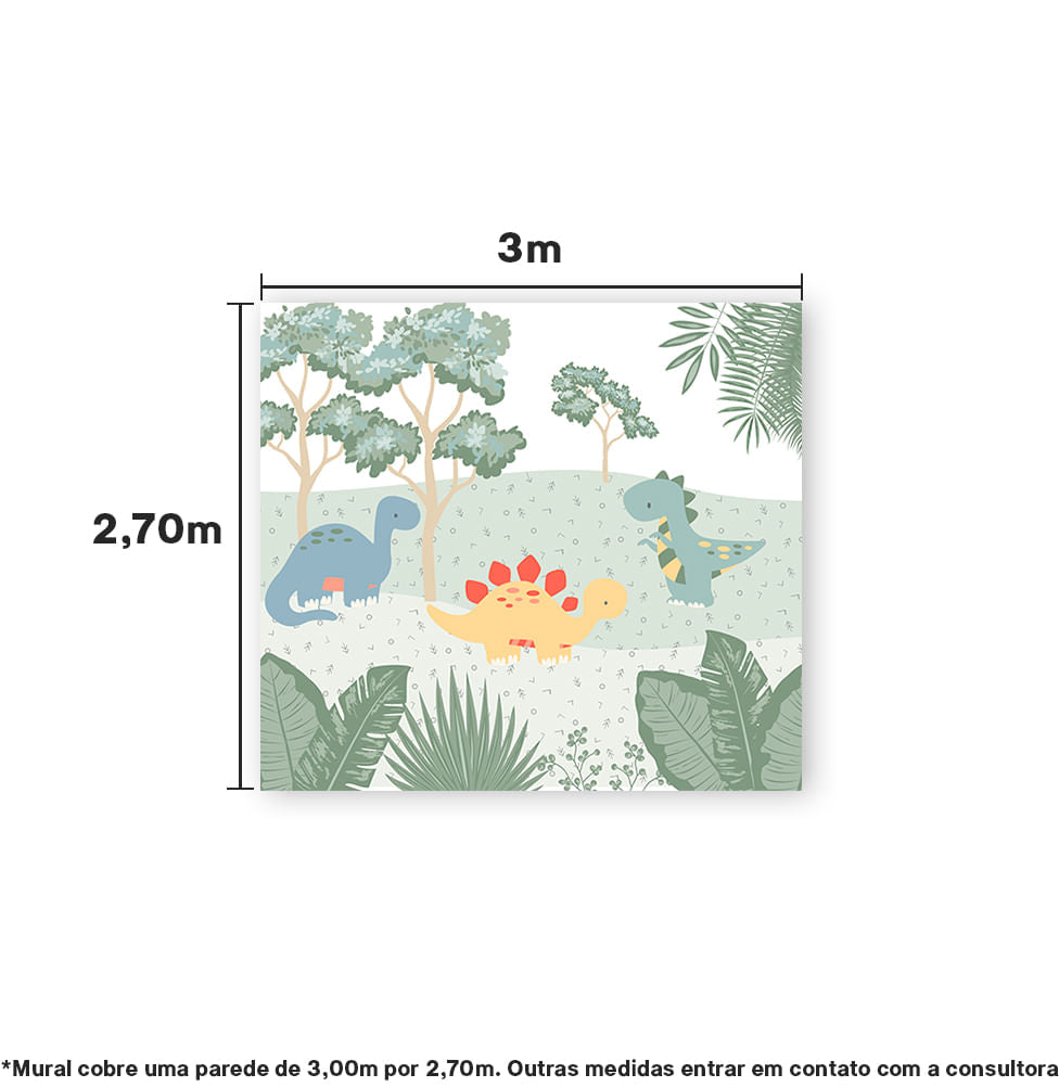 Papel de Parede Adesivo Infantil Dino Color - 3m x 2,70m - Bota Fora