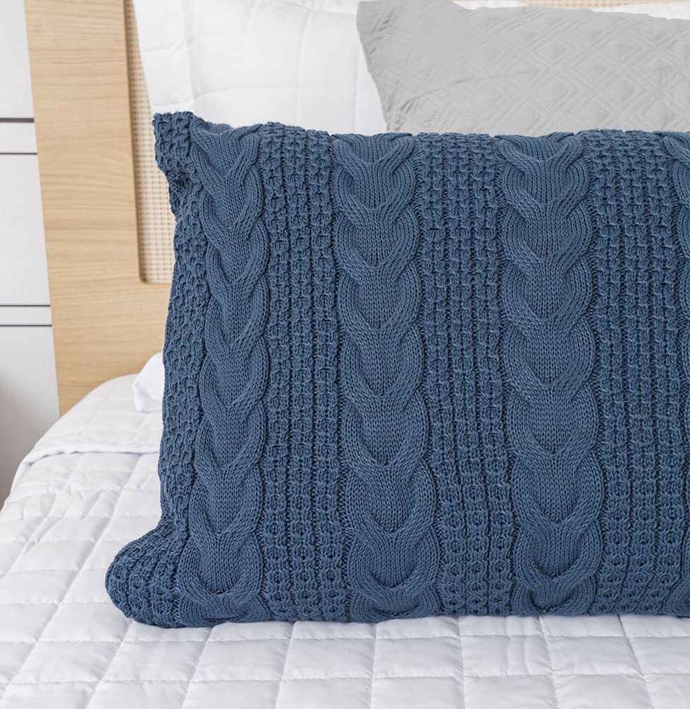 Capa de Almofada Tricot Dalia 60cm x 40cm - Azul Jeans