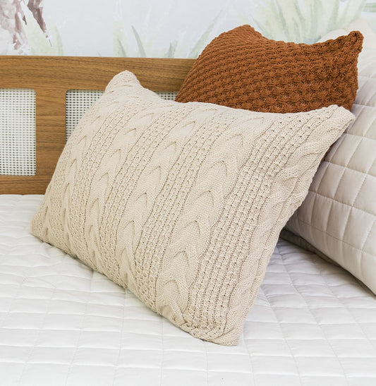 Capa de Almofada Tricot Dalia 60cm x 40cm - Bege Geada