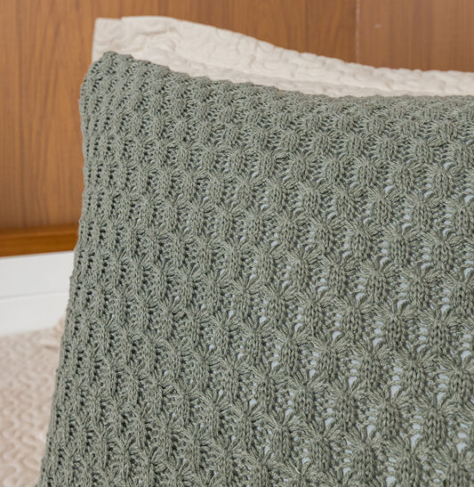 Capa de Almofada Tricot Colmeia 50cm x 50cm - Verde Malva