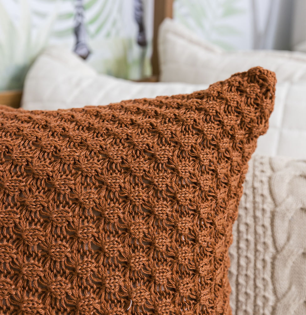 Capa de Almofada Tricot Colmeia 50cm x 50cm - Cobre