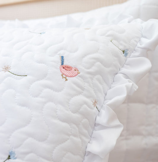 Capa de Almofada Bordado Passarinho 60x40cm - Branco