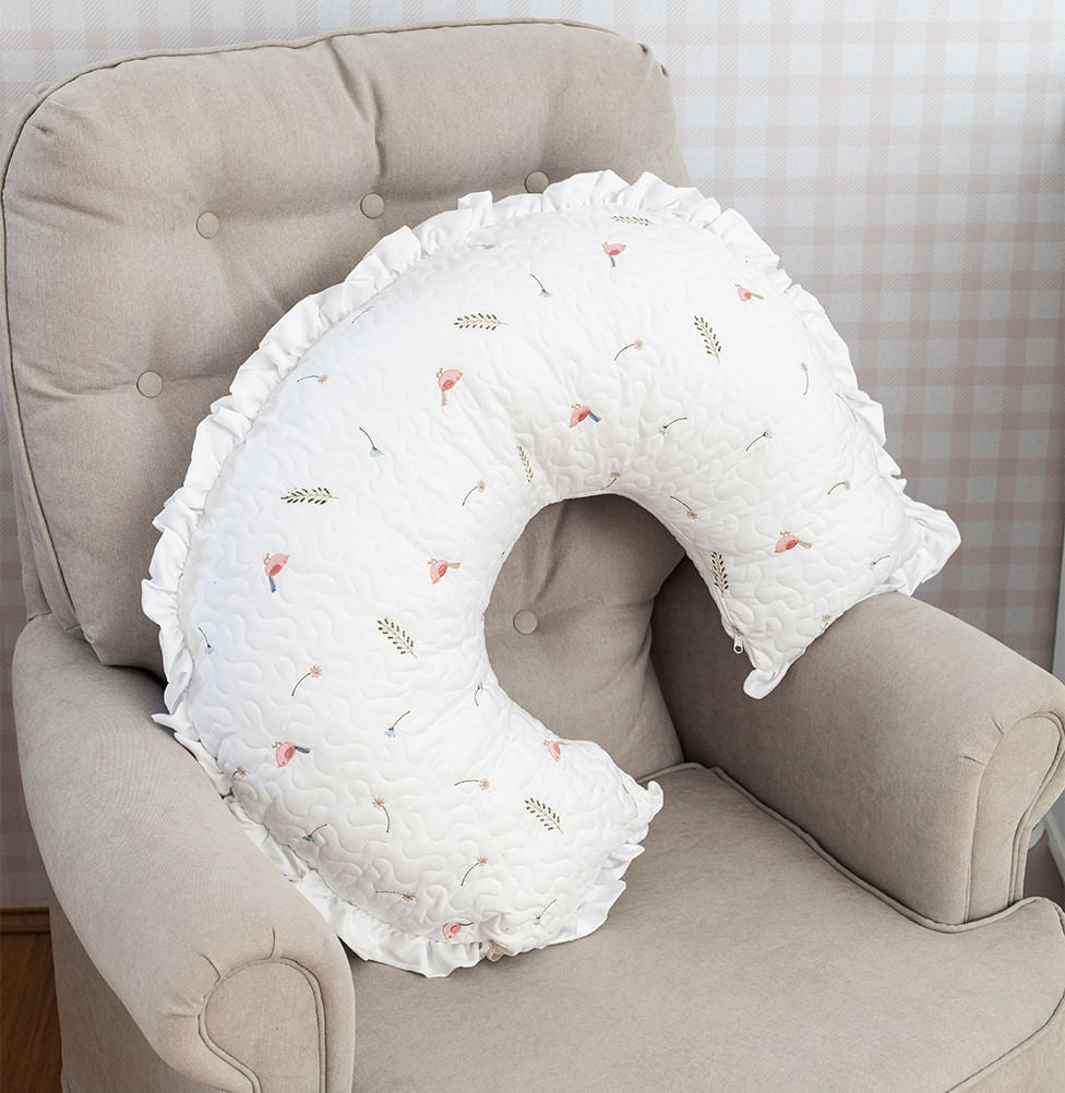 Almofada de Amamentação Bordado Passarinho - Branco