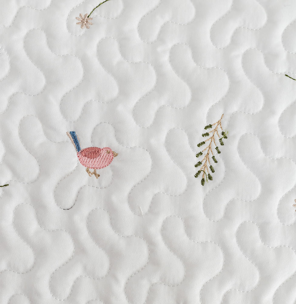 Trocador Bordado Passarinho - Branco