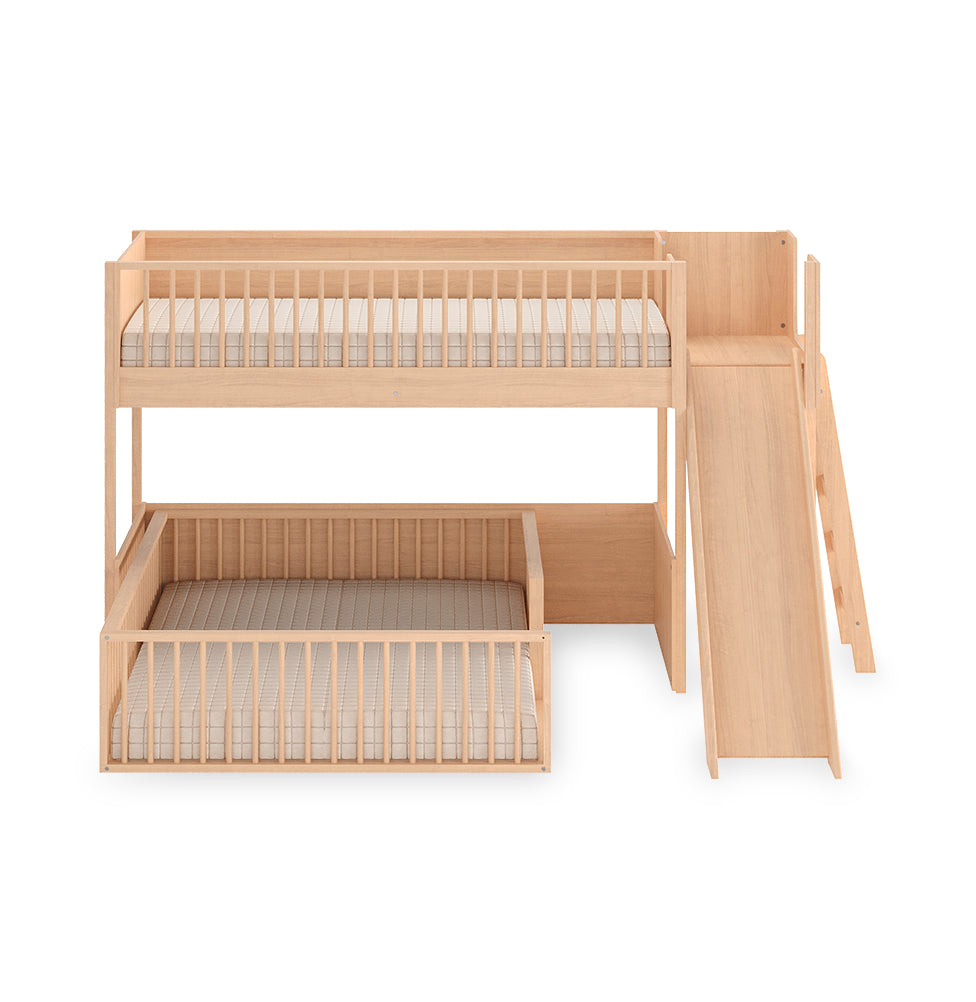 Beliche Infantil Montessoriana Com Cama de Casal E Escorregador Fazenda - Carvalho