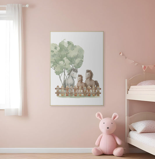 Quadro Infantil Fazenda Cavalos - Vertical
