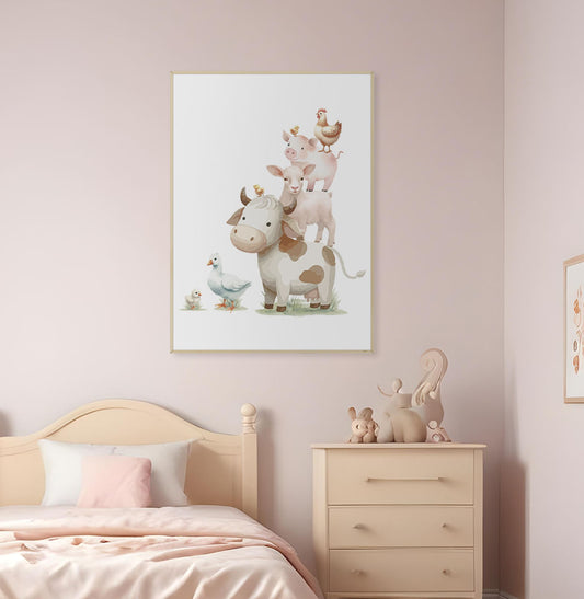 Quadro Infantil Fazenda Animais - Vertical