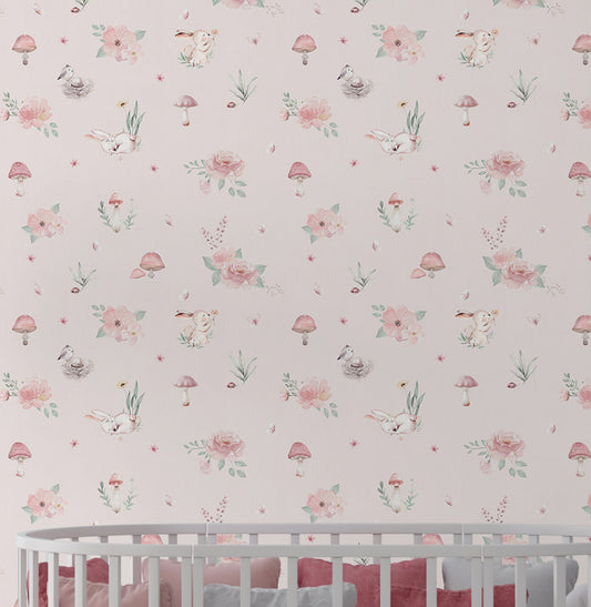 Papel de Parede Cogumelos Rosa