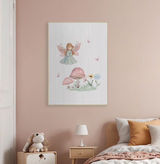 Quadro Infantil Fada com Cogumelos Candy - Vertical