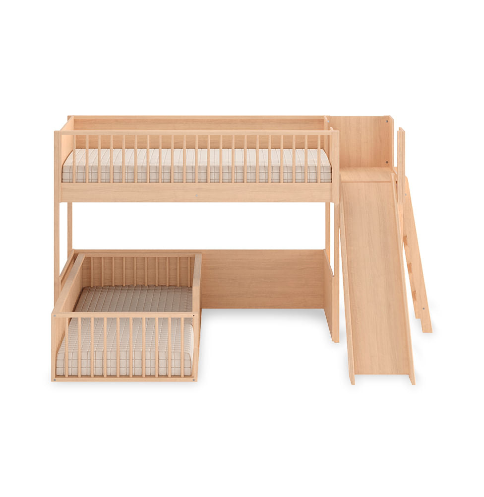 Beliche Montessoriana Com Cama de Solteiro Escorregador Fazenda - Carvalho