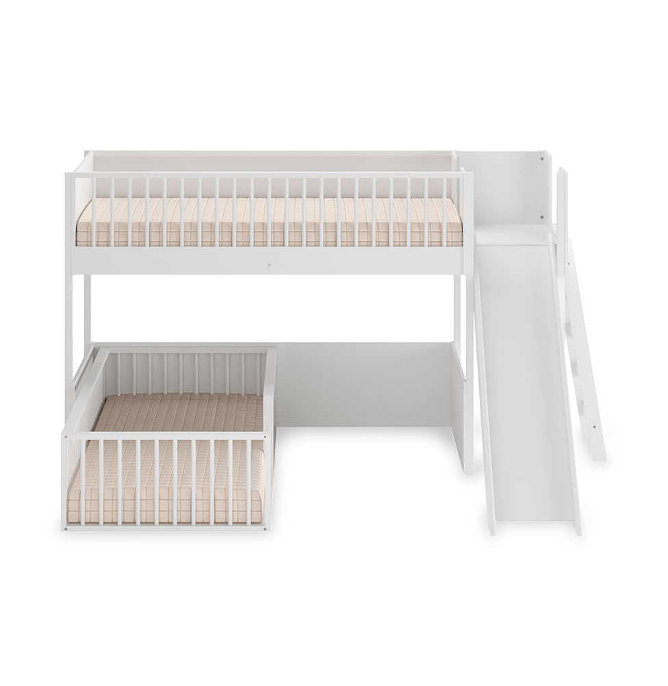 Beliche Montessoriana Com Cama de Solteiro Escorregador Fazenda - Branco