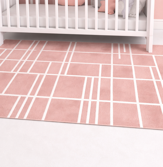 Tapete Infantil Retangular Listras Horizontais e Verticais - Rosa