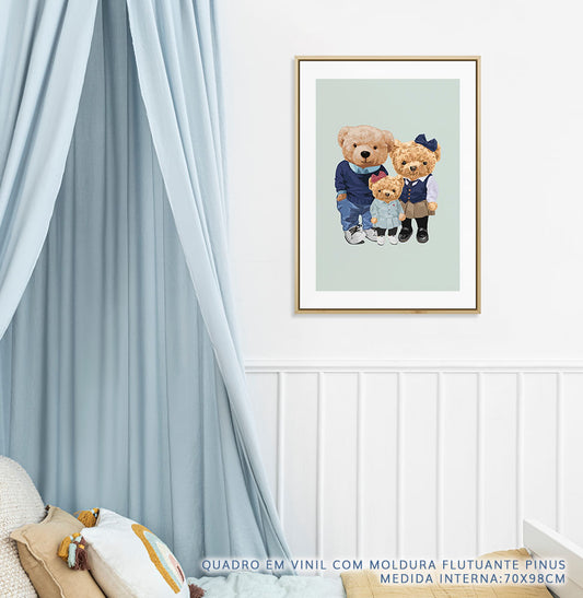 Quadro Infantil Família Urso Menina Azul - Vertical