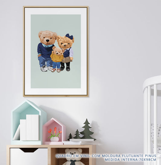 Quadro Infantil Família Urso Menino Azul - Vertical