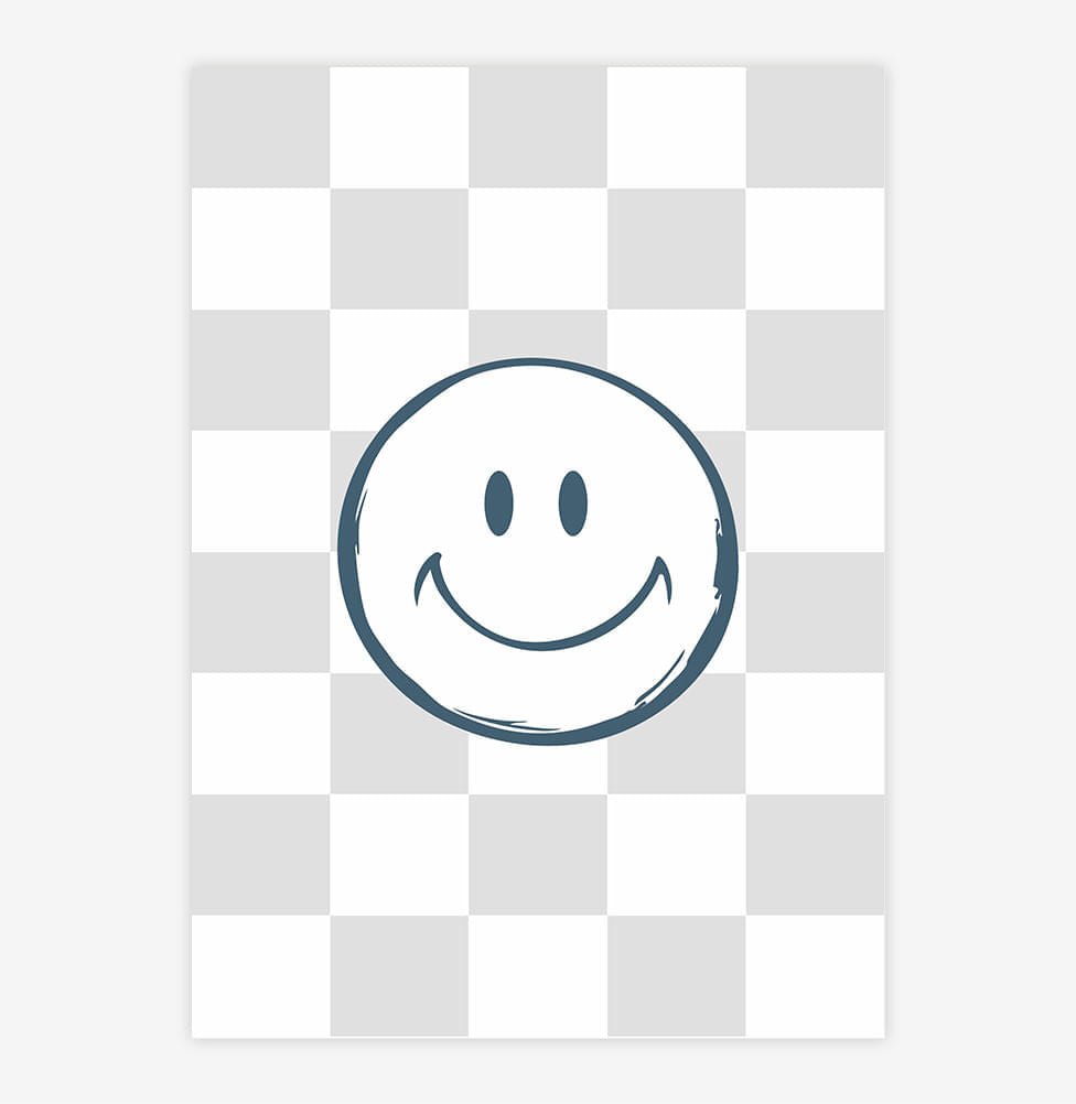 Quadro Smile com Xadrez Cinza - Vertical