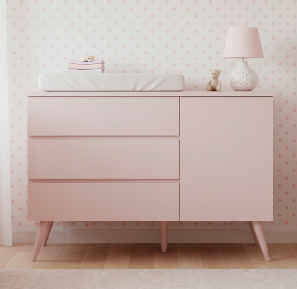 Cômoda de Bebê Viena com Porta Rosa Claro