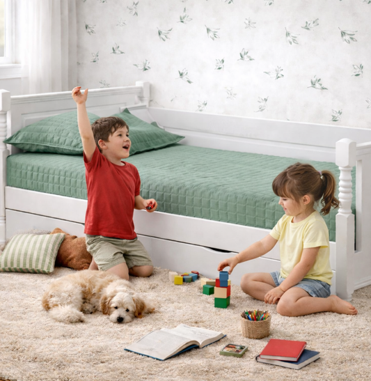 Colcha Com Elástico Quadradinho - Verde Seco