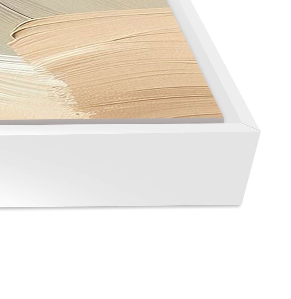 Conjunto com 2 Quadros Pincelada Bege Direita Moldura Flutuante Branca - Vertical