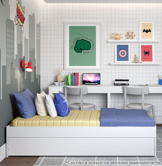 Cama Solteiro Turca Slim Com Cama Auxiliar - Branco