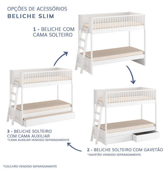 Beliche Infantil Slim com Cama Turca Solteiro – Branco