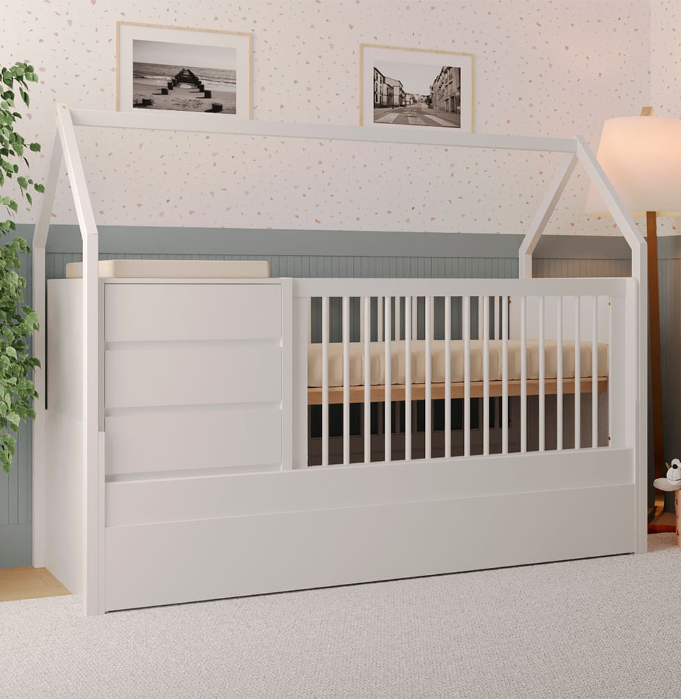 Berço Go Com Casinha Multifuncional 6 em 1 - Branco – Lilibee